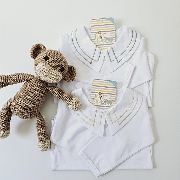 Body Bordado Gola Sobreposto - Areia