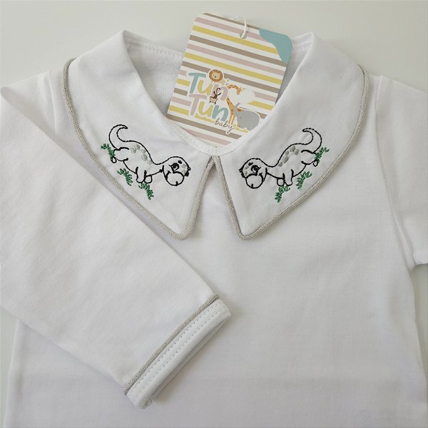 Body Bordado Dino - Cinza