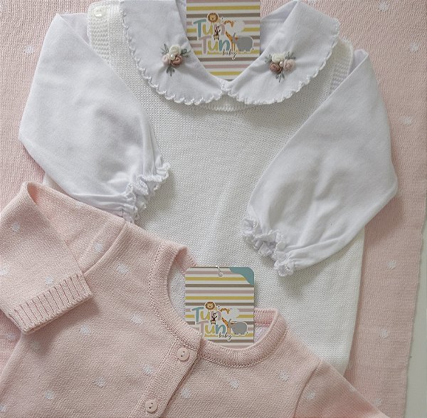 Body Bordado Manga Fru Fru - Rosa Prata