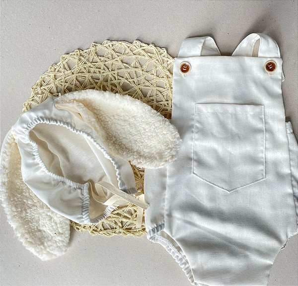 Conjunto Páscoa - Romper + touca de orelhinha - Branco