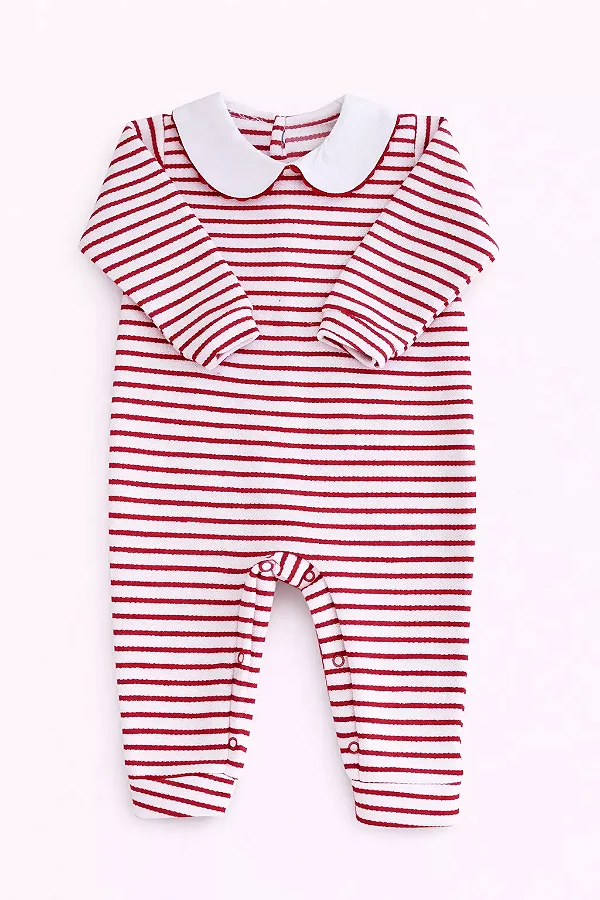 Macacão Moletinho Com gola - Listrado Vermelho