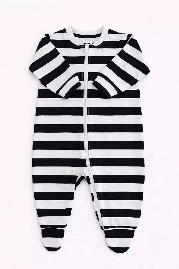 Macacão Zíper Listrado - Preto