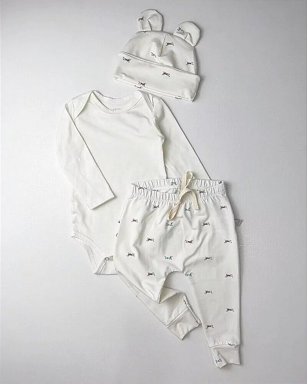 Conjunto Cotton RN - Branco/ Cachorrinhos