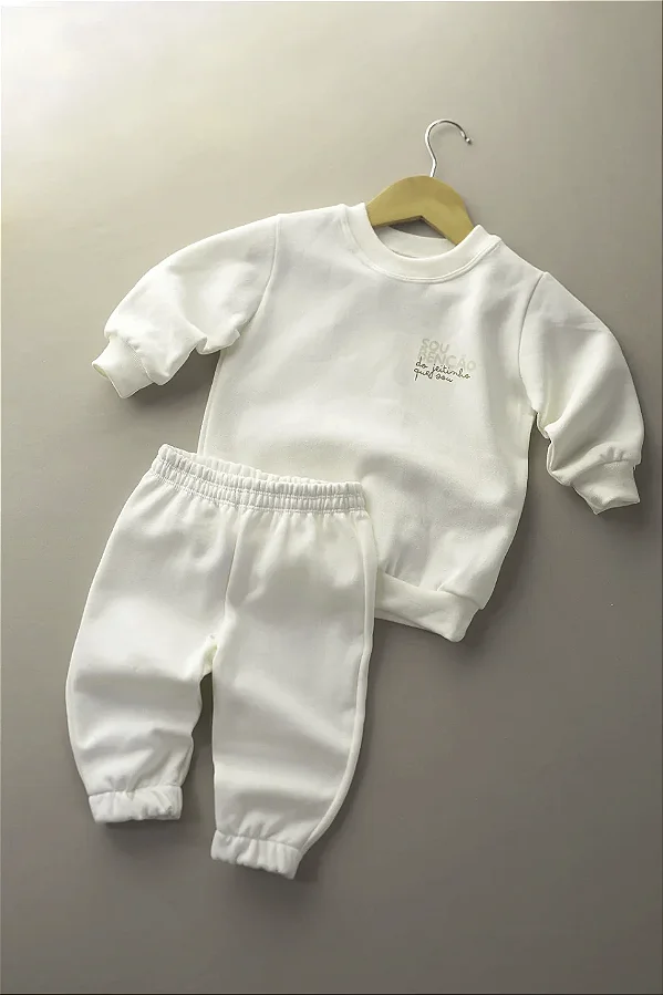 Conjunto Moletom Peluciado Unissex - Off White
