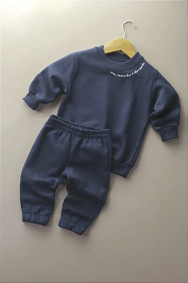 Conjunto Moletom Peluciado Unissex - Azul