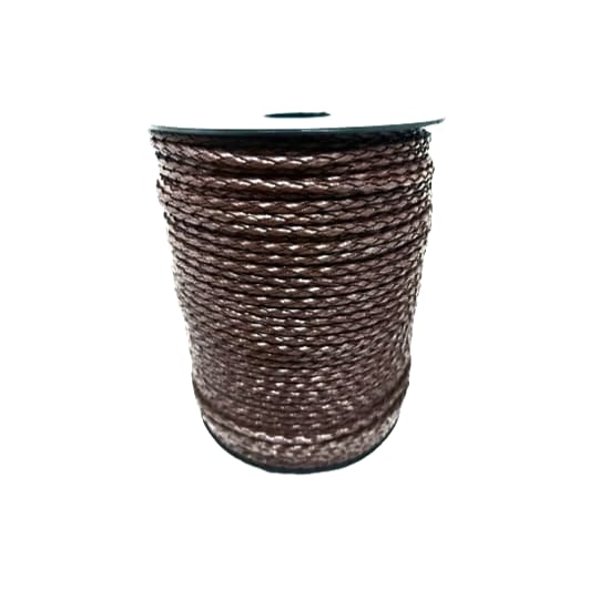 Fio de Couro Trançado - marrom café - Sintético  3mm - Rolo C 50 Metros
