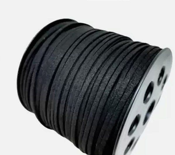 Fio de Couro Camurça - Preto - Sintético  2.7mm - Rolo C 90 Metros