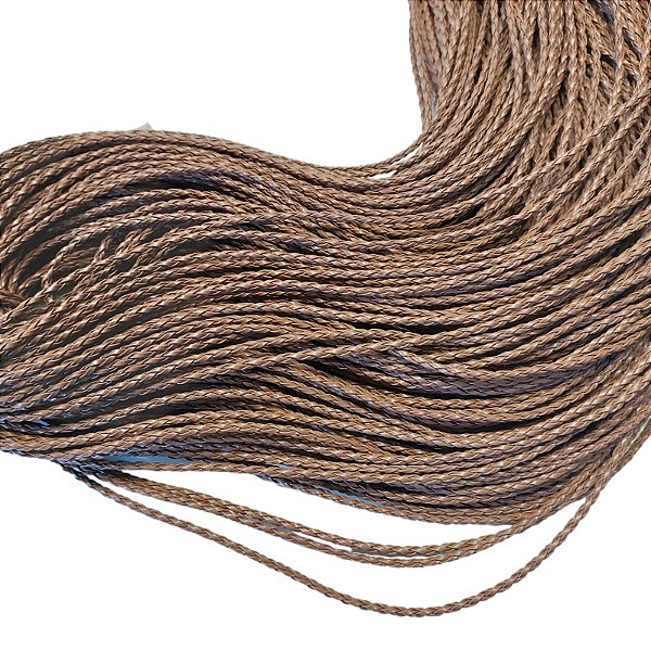 Fio de Couro Trançado Sintético - Marrom 3mm - Rolo com 100mts