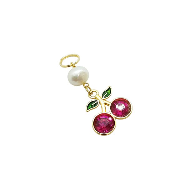 Ponteira Pérola de Agúa Doce com Pingente de Cereja