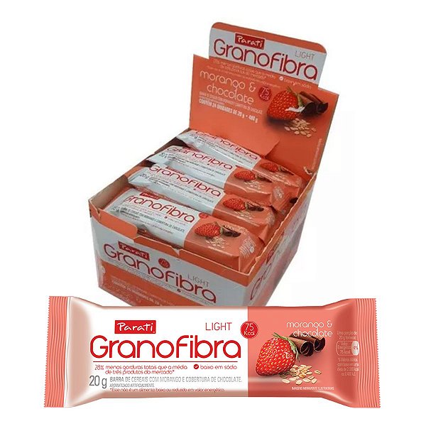 Barra de Cereal Parati GranoFibra Light Morango e Chocolate 20g - Display com 24x20g