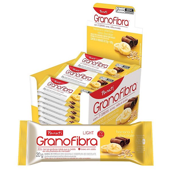 Barra de Cereal Parati GranoFibra Light Banana e Chocolate 20g - Display com 24x20g