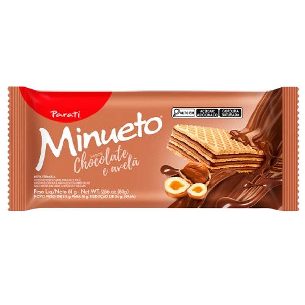 Biscoito Wafer Recheado Parati Minueto Chocolate e Avelã 81g - Kit com 10x81g