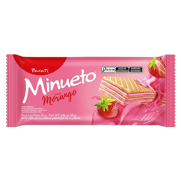 Biscoito Wafer Recheado Parati Minueto Morango 81g - Kit com 10x81g