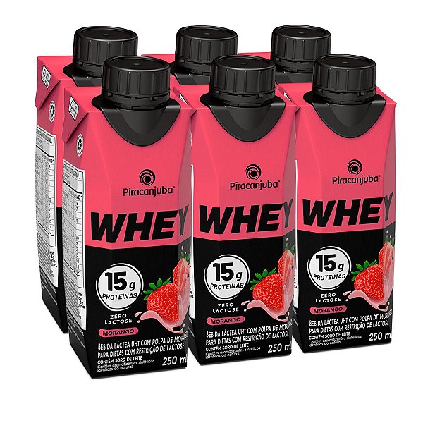 Piracanjuba Whey 15g Zero Lactose Sabor Morango 250ml - Pack 6x250ml