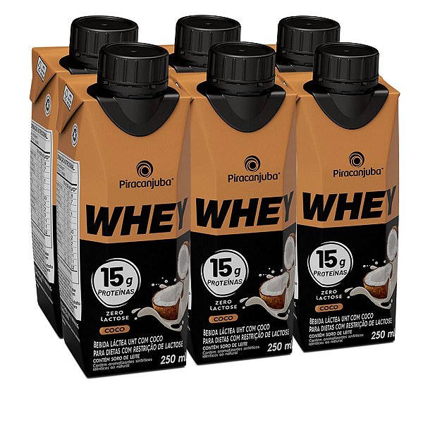 Piracanjuba Whey 15g Zero Lactose Sabor Coco 250ml - Pack 6x250ml