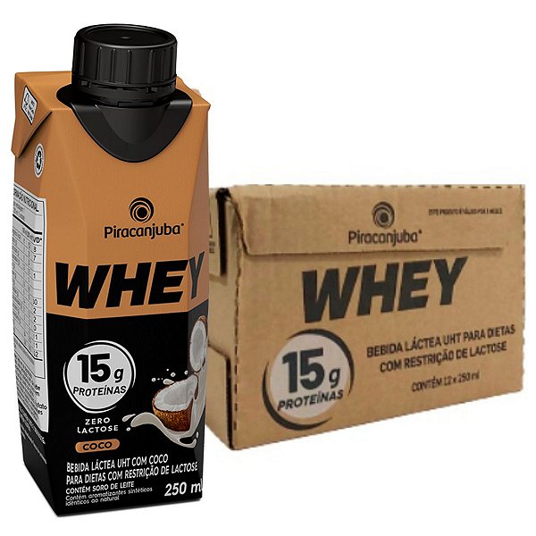Piracanjuba Whey 15g Zero Lactose Sabor Coco 250ml - Caixa 12x250ml