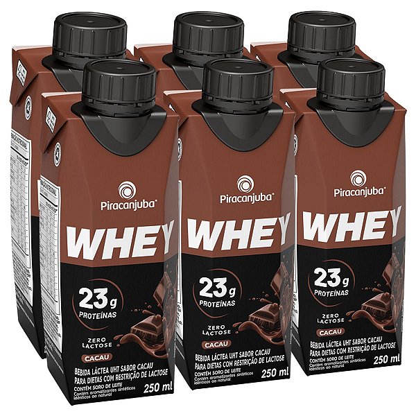 Piracanjuba Whey 23g Zero Lactose Sabor Cacau 250ml - Pack 6x250ml