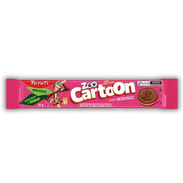 Biscoito Recheado Zoo Cartoon Parati Morango 85g - Kit com 10x85g