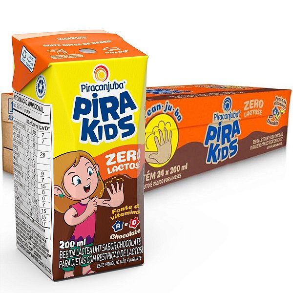 Achocolatado Piracanjuba Pirakids Zero Lactose 200ml - Caixa 24x200ml