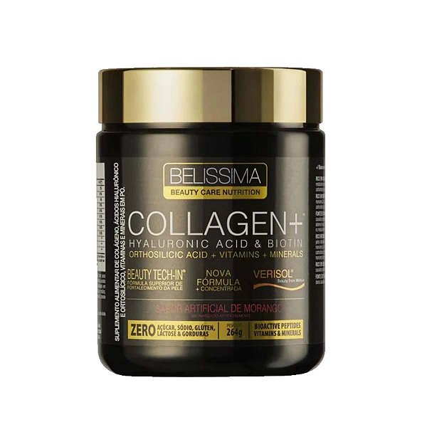 Collagen Plus 264 Gr Colágeno Sabor Morango Belissima Black Skull
