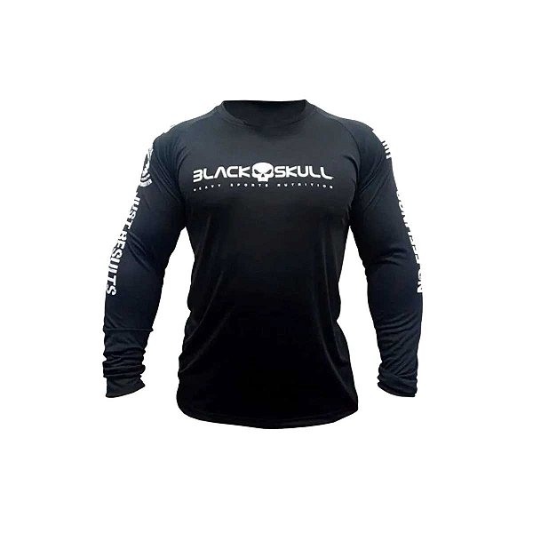 Camiseta Dry Fit Manga Longa Preta Black Skull