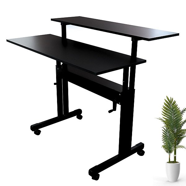 Mesa Dupla Preta Com Regulagem De Altura Preta - Wp Connect