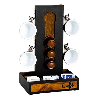 Suporte para Café Porta Cápsulas 3 Corações Sachês e Xícaras Preto Wp Connect