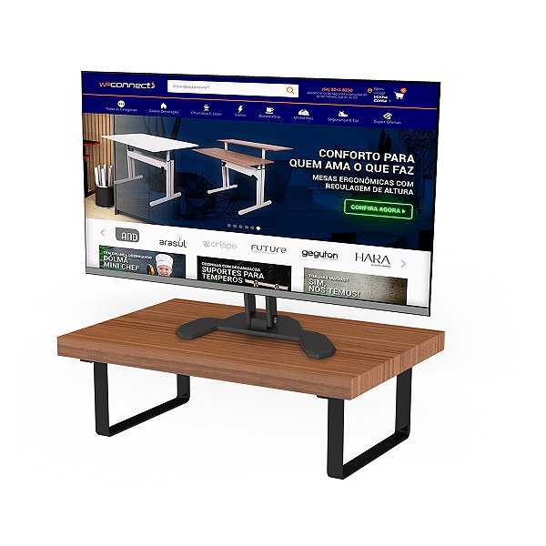Suporte Para Monitor Em Aço Piatina Preto Tampo 20x30 Cores - Wp Connect