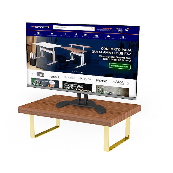 Suporte Para Monitor Em Aço Piatina Dourado Tampo 20x30 Cores - Wp Connect