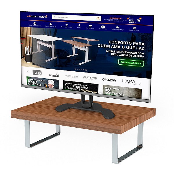 Suporte Para Monitor Em Aço Piatina Cromado Tampo 20x30 Cores - Wp Connect