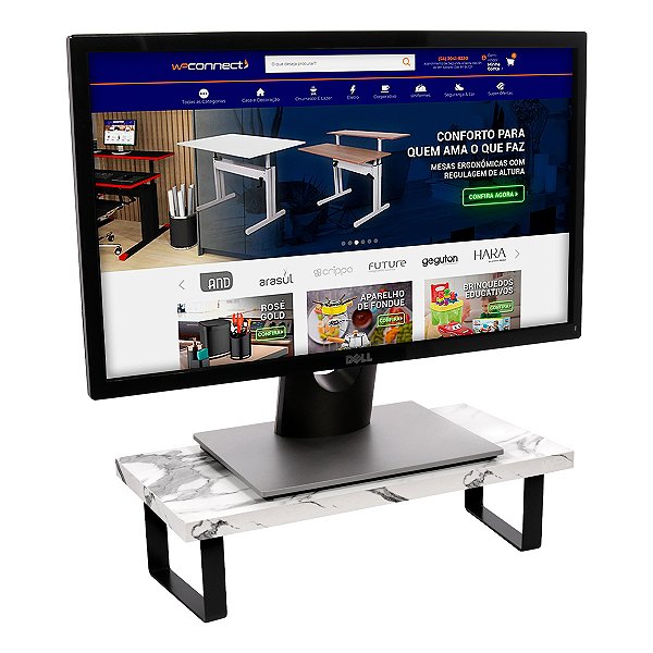 Suporte Para Monitor Em Aço Carbono Preto Tampo 20x40 Mármores - Wp Connect