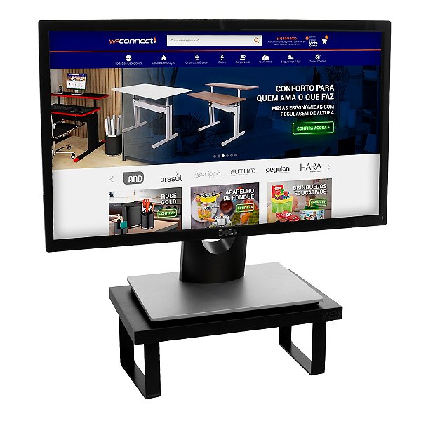 Suporte Para Monitor Em Aço Carbono Preto Tampo 20x30 Cores Lisas - Wp Connect