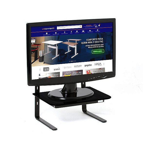 Suporte Para Monitor Preto Com Regulagem De Altura E Base De Vidro Fumê - Wp Connect