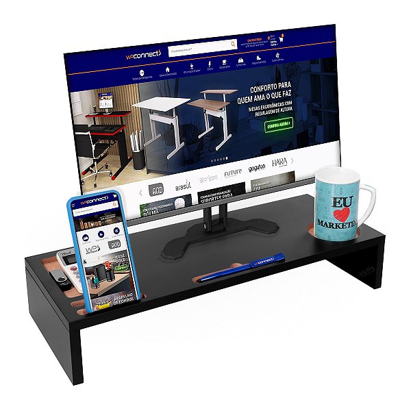 Suporte Para Monitor Com Porta Copo E Celular - Wp Connect