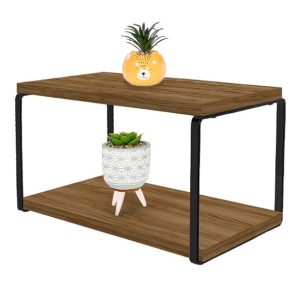 Prateleira Dupla Em Aço Piatina Preto Tampo 20x40 Decorativos - Wp Connect