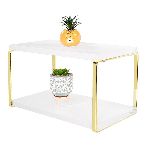 Prateleira Dupla Em Aço Piatina Dourado Tampo 20x40 Cores Lisas - Wp Connect