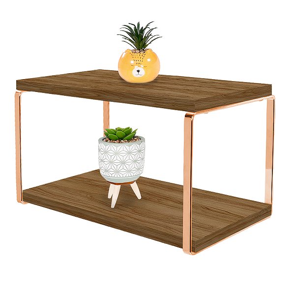 Prateleira Dupla Em Aço Piatina Rosé Gold Tampo 20x40 Decorativos - Wp Connect
