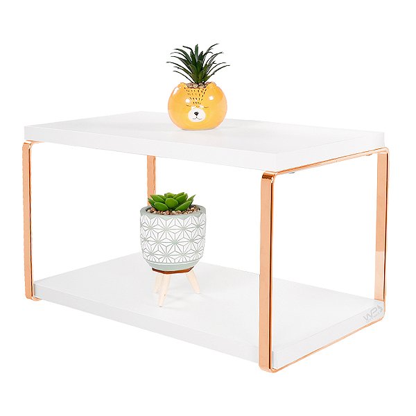 Prateleira Dupla Em Aço Piatina Rosé Gold Tampo 20x40 Cores Lisas - Wp Connect