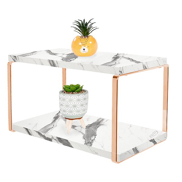Prateleira Dupla Em Aço Piatina Rosé Gold Tampo 20x40 Mármores - Wp Connect