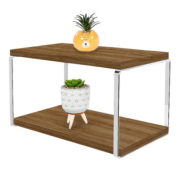 Prateleira Dupla Em Aço Piatina Cromado Tampo 20x40 Decorativos - Wp Connect