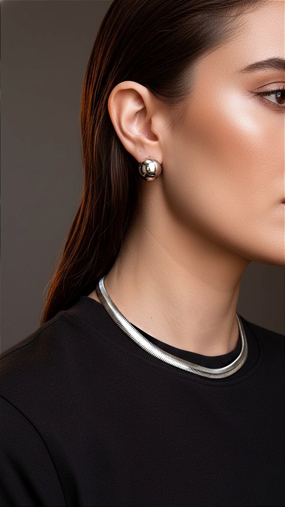Conjunto Colar malha com Esfera Click Prata