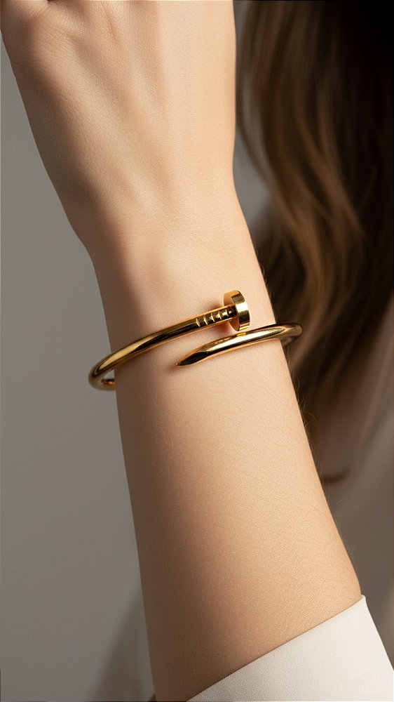 Bracelete Inspiração Cartier Aço Prego Dourado