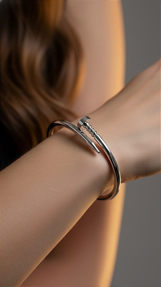 Bracelete Inspiração Prego Aço Cartier Prata