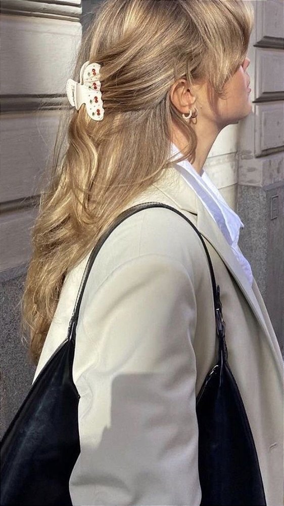 Presilha Grande Cereja Pedras Acetato