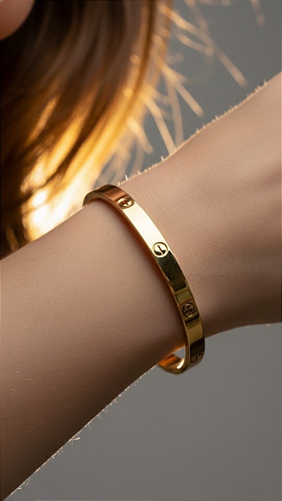 Bracelete Inspiração Cartier Aço Dourado