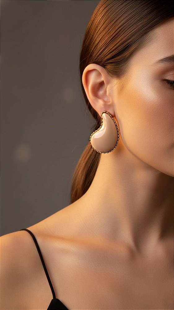 Brinco Paisley Resina Bege