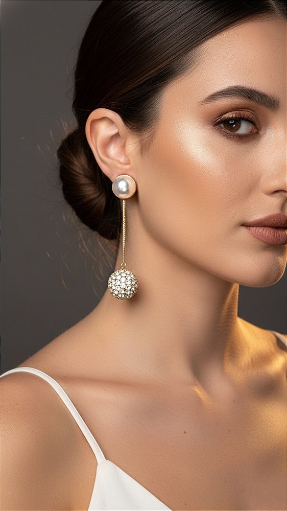 Brinco Esfera Brilho Dourado