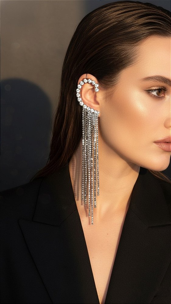 Brinco Ear Cuff Strass Ônix