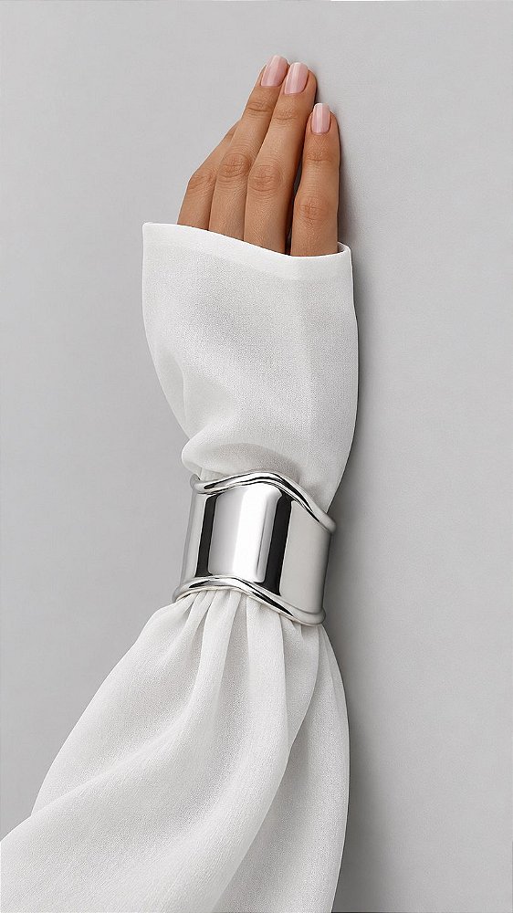 Bracelete Bone Banho Ródio Branco Aço