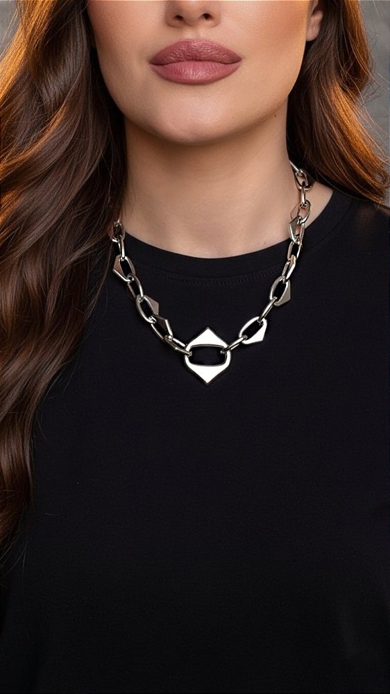 Colar Corrente Geométrico Prata